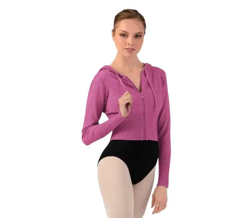 Bloch Cropped Knit Full Zip Hoodie, dámská mikina s kapucí Bloch Cropped Knit Full Zip Hoodie, dámská mikina s kapucí - Růžová - Deep pink Bloch
