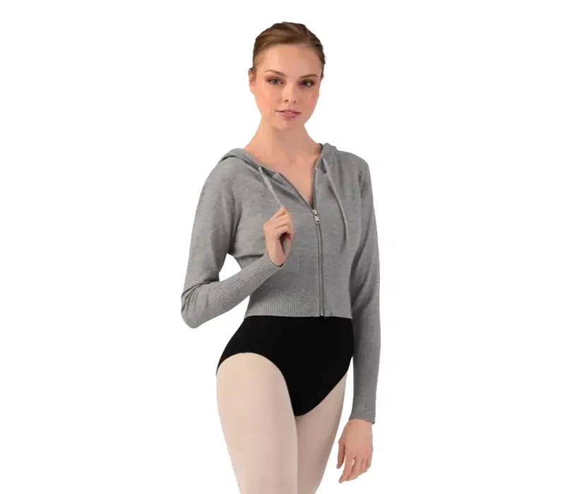 Bloch Cropped Knit Full Zip Hoodie, dámská mikina s kapucí - Sivá Bloch Bloch Cropped Knit Full Zip Hoodie, dámská mikina s kapucí - Sivá Bloch