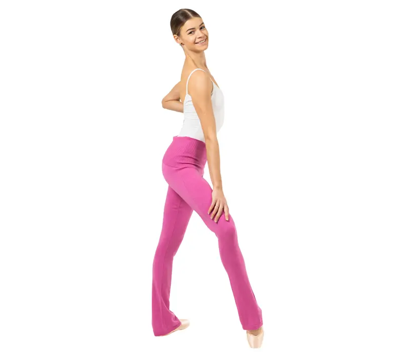 Bloch Flare Pant Rollover, dámské úpletové kalhoty - Růžová - Deep pink Bloch