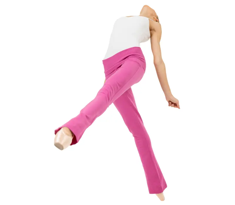 Bloch Flare Pant Rollover, dámské úpletové kalhoty - Růžová - Deep pink Bloch