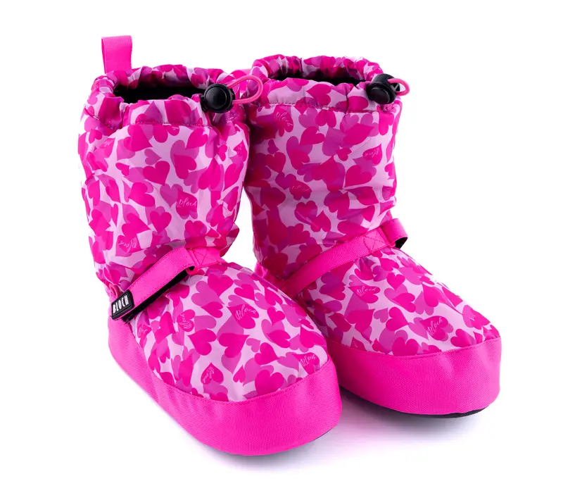 Bloch Booties edice se vzorem, dětská zahřívací obuv - Růžová srdíčka Bloch
