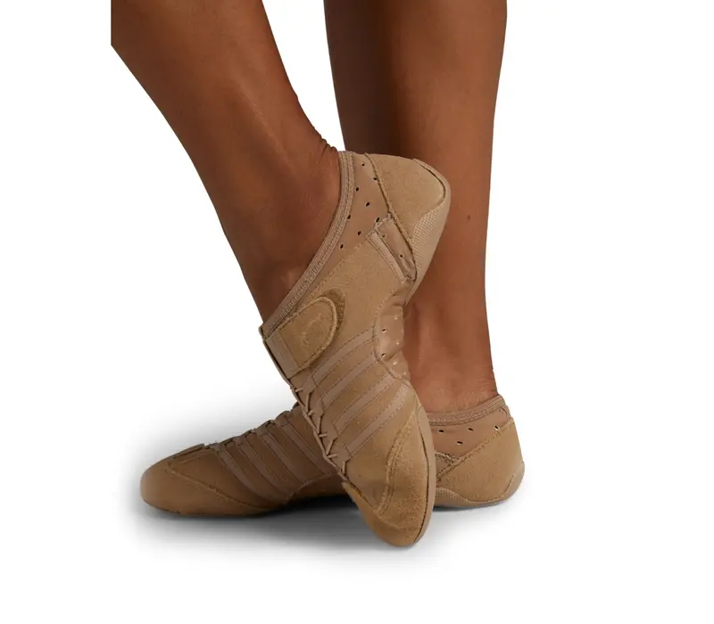 Capezio Jag, dámské jazzovky se semišovou podrážkou  - Hnědá caramel Capezio
