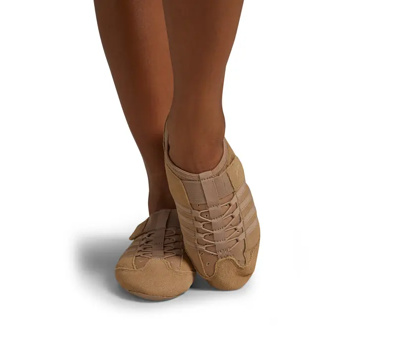 Capezio Jag, dámské jazzovky se semišovou podrážkou  - Hnědá caramel Capezio