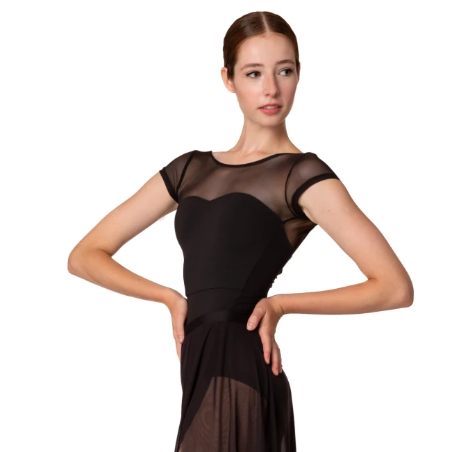 Capezio Meryl Mesh Yoke Short Sleeve, baletní dres Capezio Meryl Mesh Yoke Short Sleeve, baletní dres