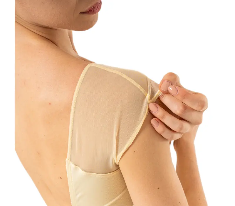 Capezio Moonstruck Cap Sleeve Leotard, dámský dres s krátkým síťovaným rukávem - Světle žlutá - Butter Capezio