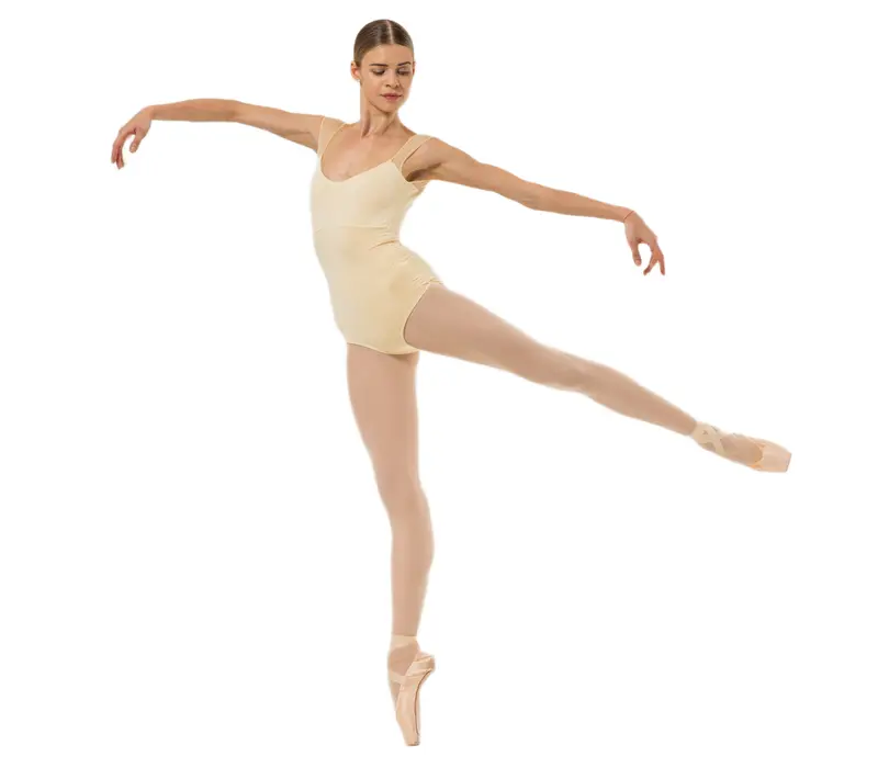 Capezio Moonstruck Cap Sleeve Leotard, dámský dres s krátkým síťovaným rukávem - Světle žlutá - Butter Capezio