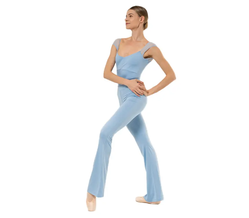 Capezio Moonstruck Cap Sleeve Leotard, dámský dres s krátkým síťovaným rukávem - Světle modrá - Horizon Capezio