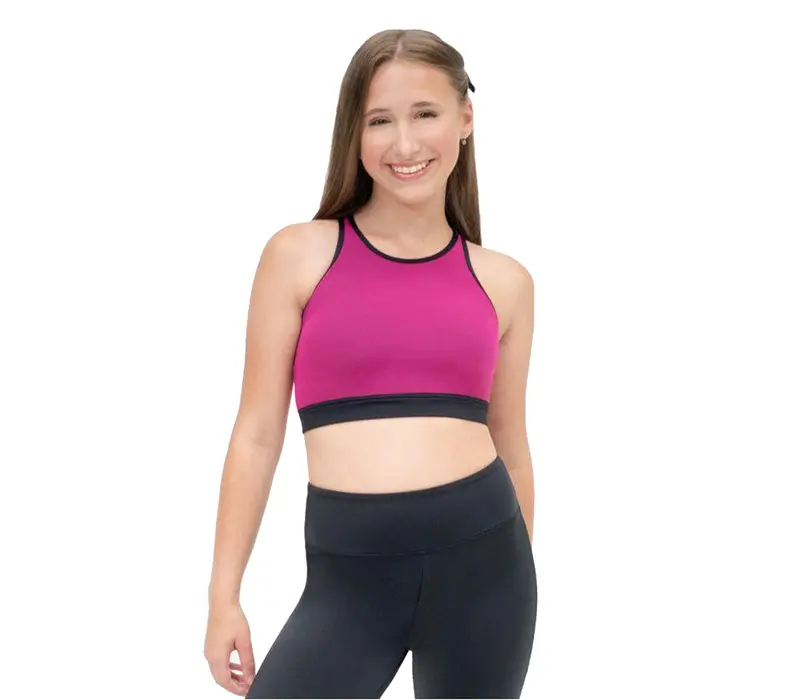 Capezio Colourblock High Neck Bra Top, sportovní podprsenka - Coal cranberry dream Capezio