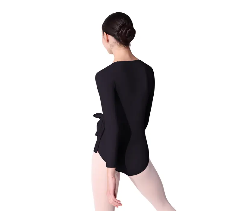 Capezio Essentials Wrap Top, dívčí top na zavazování - Černá
