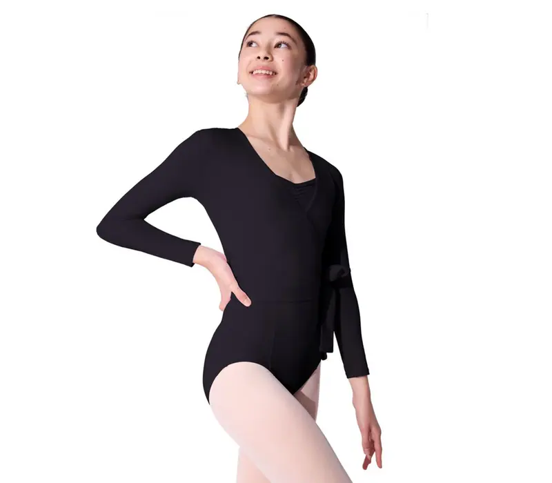 Capezio Essentials Wrap Top, dívčí top na zavazování - Černá