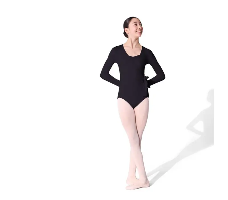 Capezio Essentials Wrap Top, dívčí top na zavazování - Černá