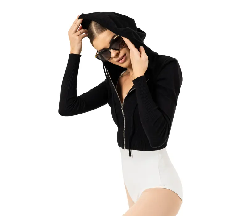 Bloch Cropped Knit Full Zip Hoodie, dámská mikina s kapucí - Černá Bloch Cropped Knit Full Zip Hoodie, dámská mikina s kapucí - Černá