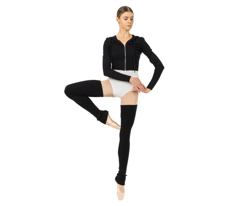 Bloch Cropped Knit Full Zip Hoodie, dámská mikina s kapucí Bloch Cropped Knit Full Zip Hoodie, dámská mikina s kapucí - Černá