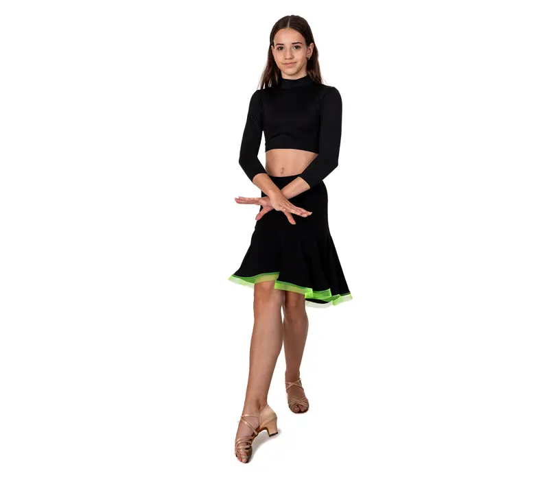 FSD dětská sukně na latino basic - Černá/neon zelená