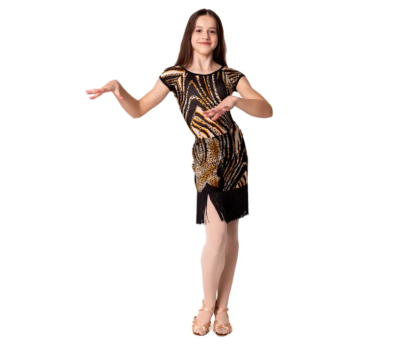 Kaia mesh, síťovaná dívčí sukně s třásněmi - Leopard GP