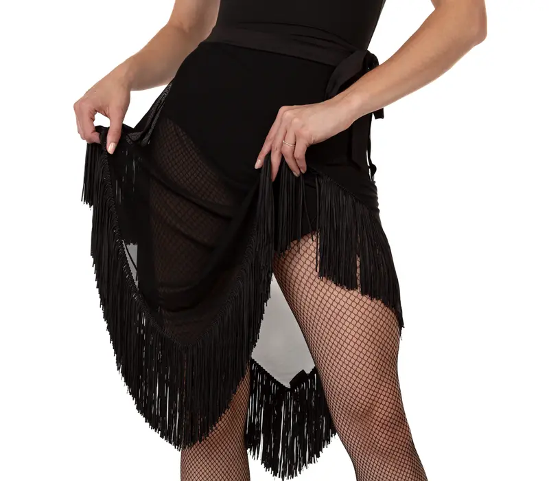 Emrata mesh, asymetrická třásňová sukně - Černá