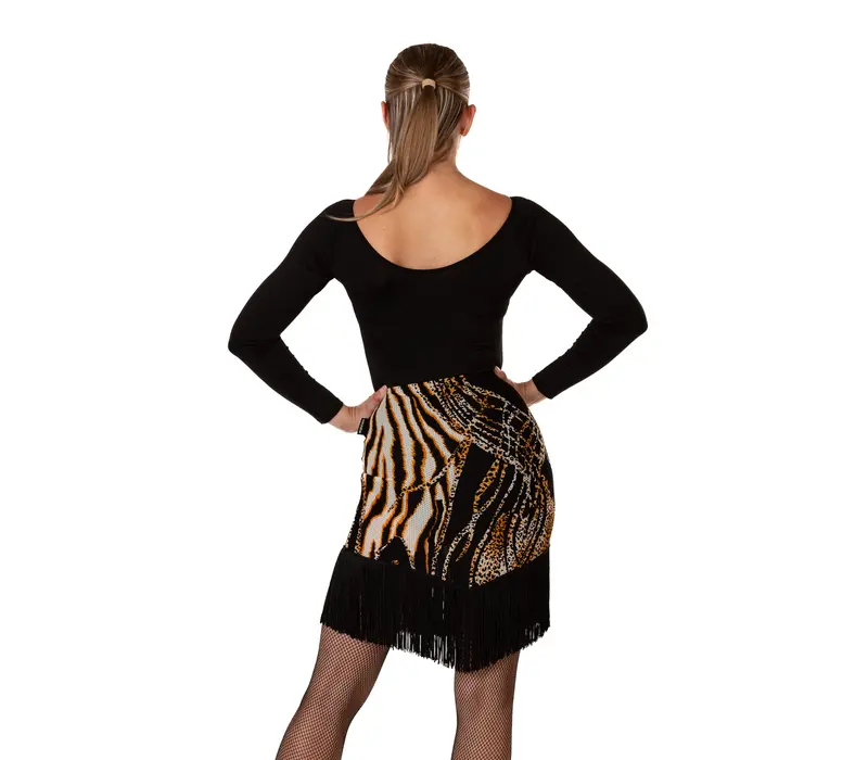 Kaia mesh, síťovaná sukně s třásněmi - Leopard GP