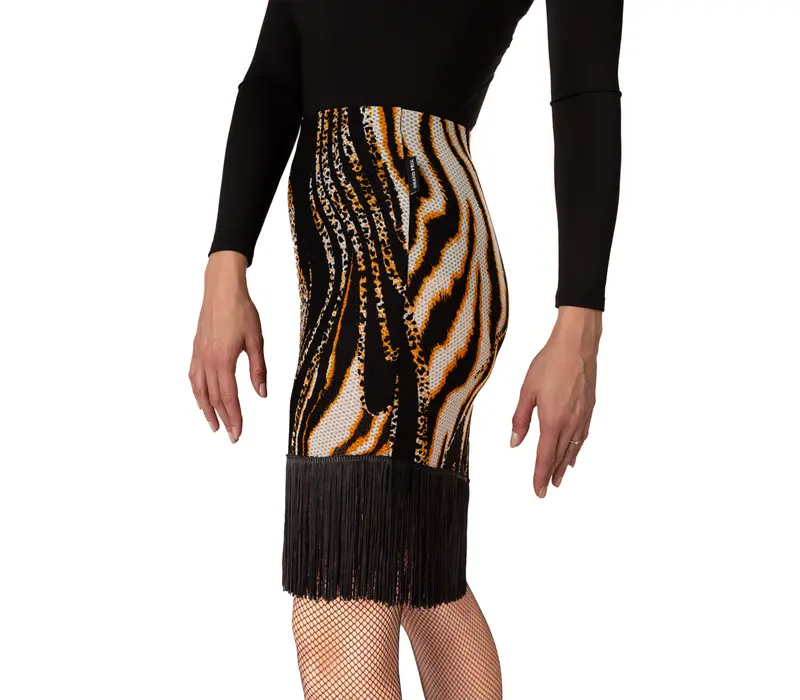 Kaia mesh, síťovaná sukně s třásněmi - Leopard GP