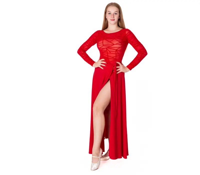Karla line, dámské body na latinu s dlouhým rukávem - Červená - red