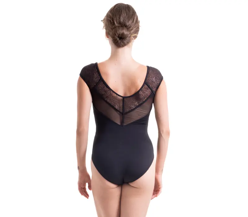 Seville strap back leotard, dámský dres s rukávom - Černá