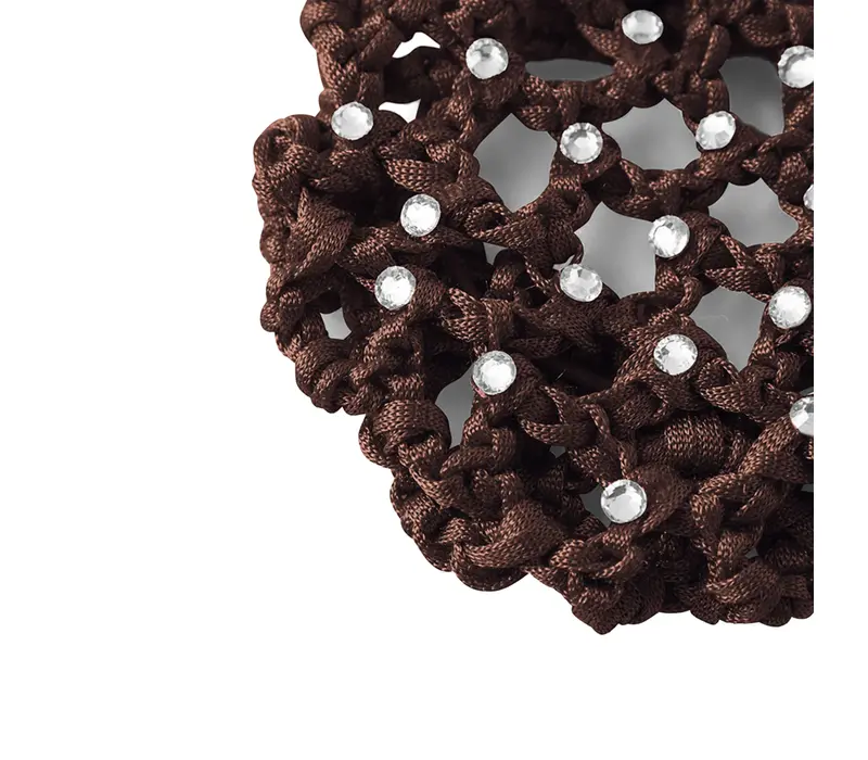 Rumpf Bun cover, barevná síťka na drdol s krystalem - Kávová