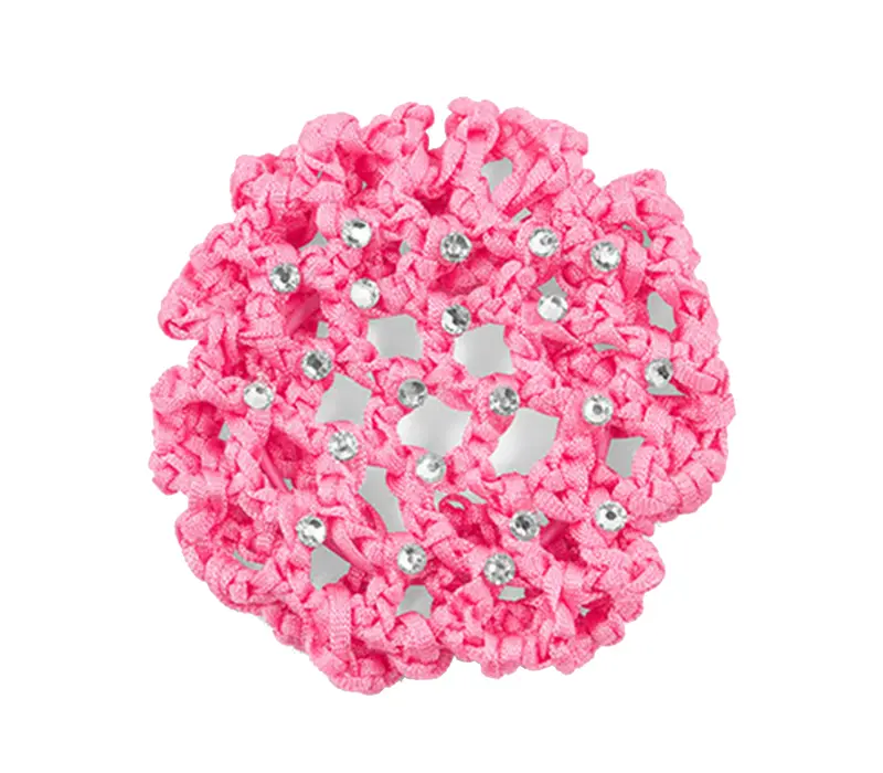 Rumpf Bun cover, barevná síťka na drdol s krystalem - Růžová - pink