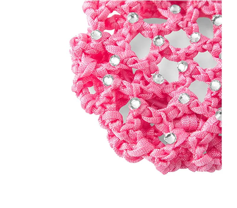 Rumpf Bun cover, barevná síťka na drdol s krystalem - Růžová - pink