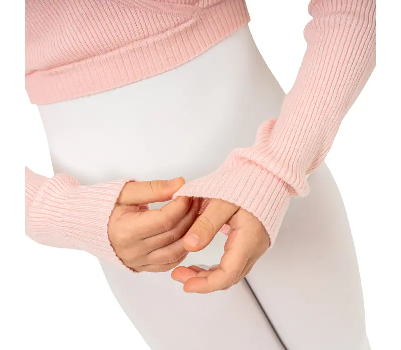 Bloch Fix Wrap Sweater, dívčí baletní top na zahřátí Bloch Fix Wrap Sweater, dívčí baletní top na zahřátí - Růžová světlá Bloch