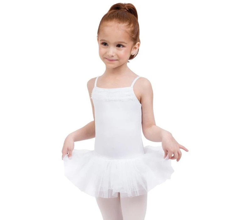 Capezio Ruffle Yoke, dětský dres s tutu sukýnkou - Bílá