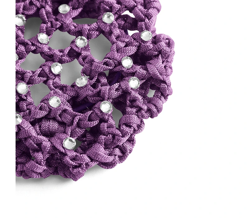 Rumpf Bun cover, barevná síťka na drdol s krystalem - Fialová - purple