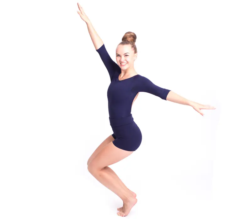 Capezio boatneck 3/4 sleeve Leotard, baletní dres - Modrá - navy